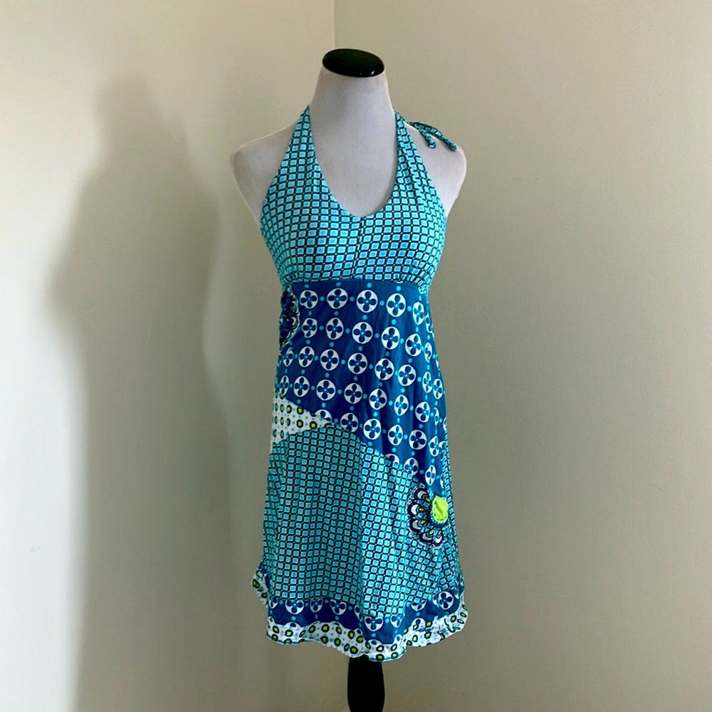 PrAna Blue and White Halter Dress